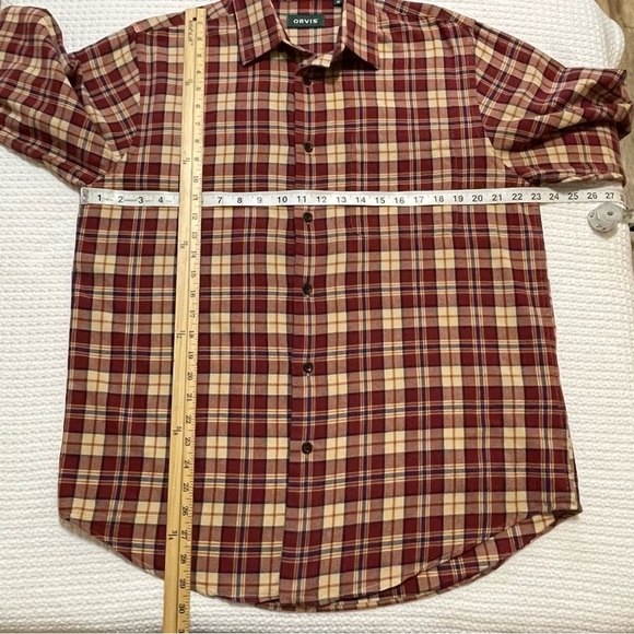 Orvis Plaid Autumn Flannel Long Sleeve Button Up Shirt Cotton/Wool Blend - Picture 8 of 9